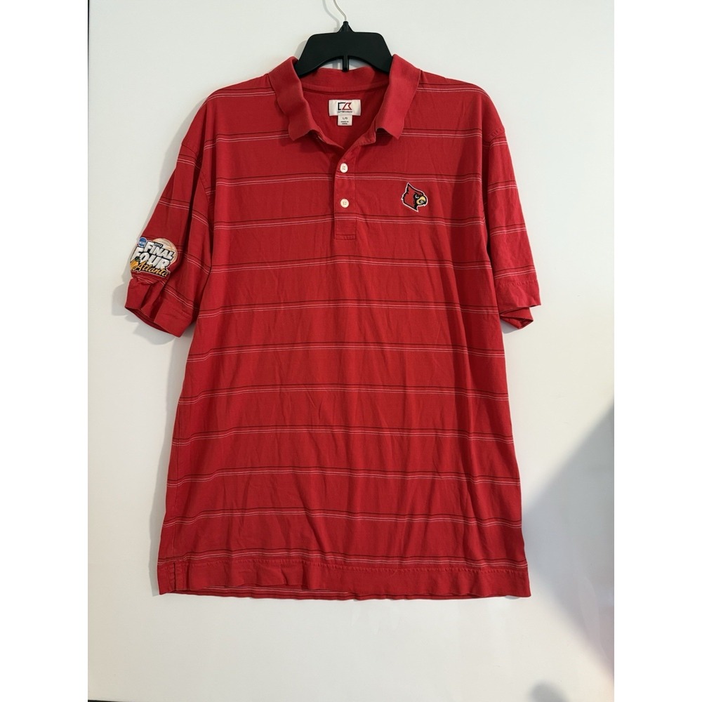 Louisville Cardinals Polo Shirt Mens L Red Striped 2013 Final Four Cutter & Buck